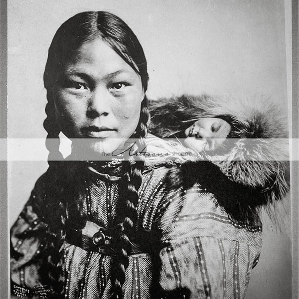 Digital Download Printable Art - Inuit Mother with Sleeping Baby - Paper Crafts Altered Art - Instant Art - Antique Photography Portrait