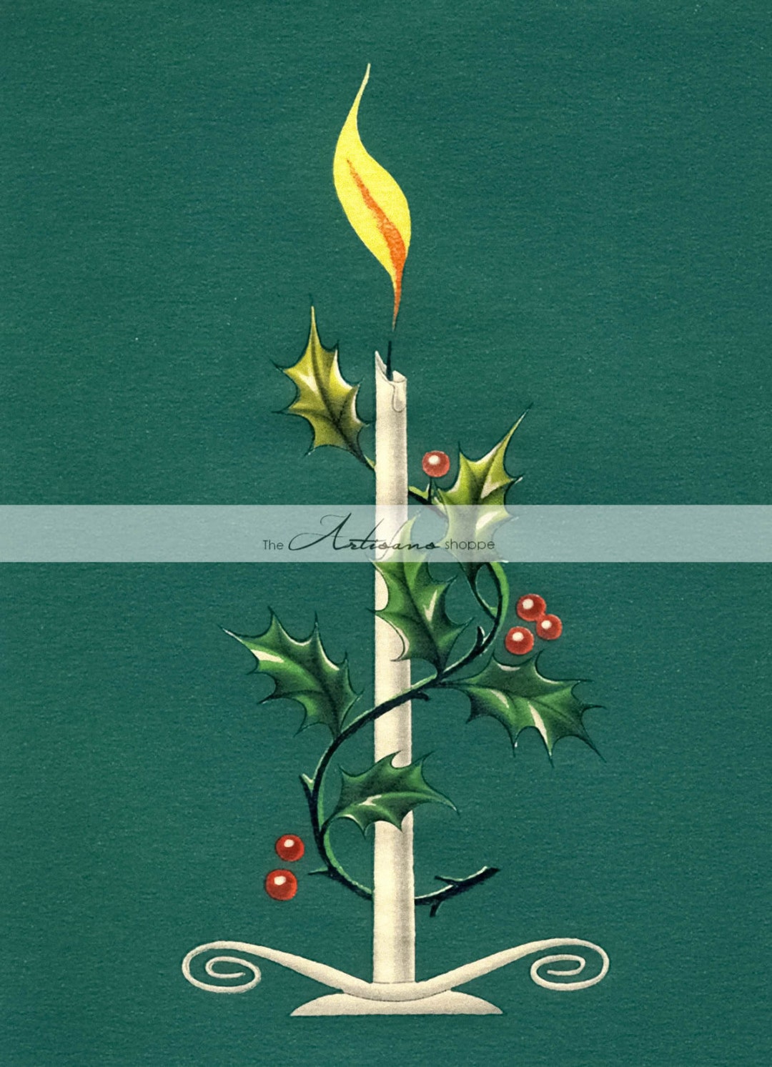 Digital Download Printable Candle and Holly Vintage - Etsy