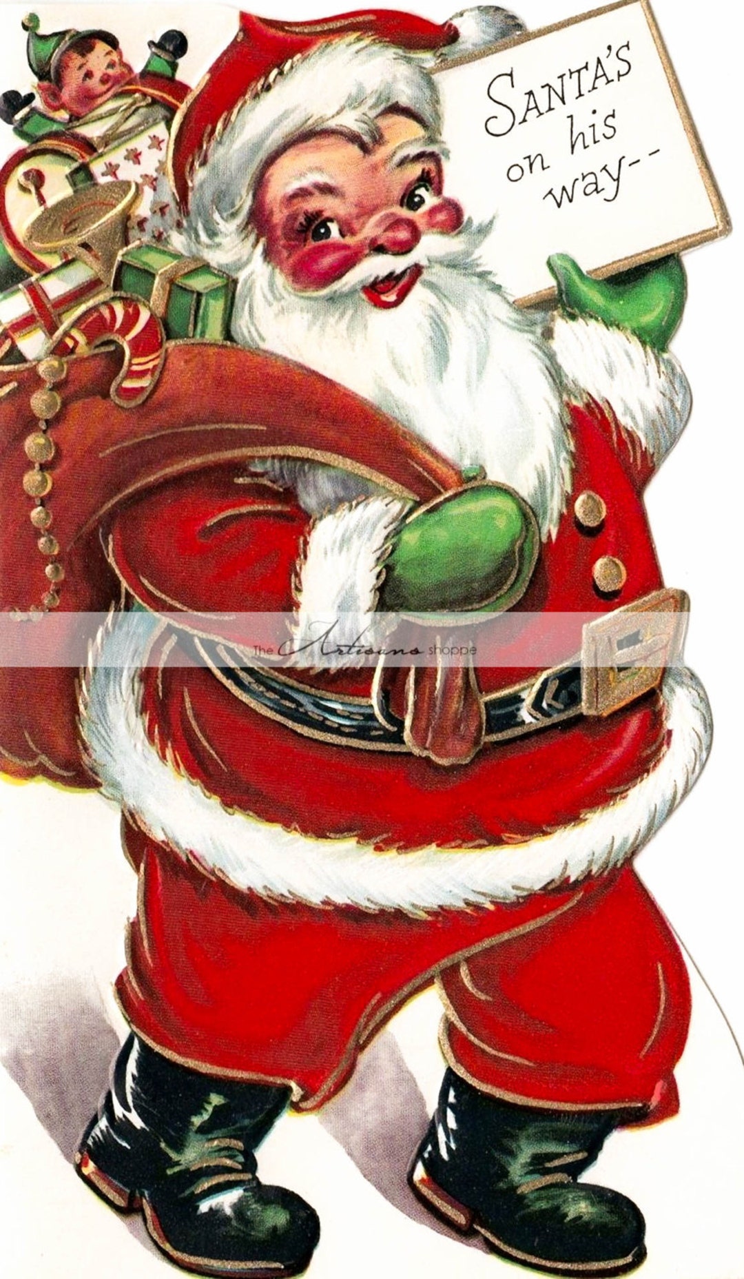 Printable Art Instant Download Vintage Christmas Santa on His Way Card ...