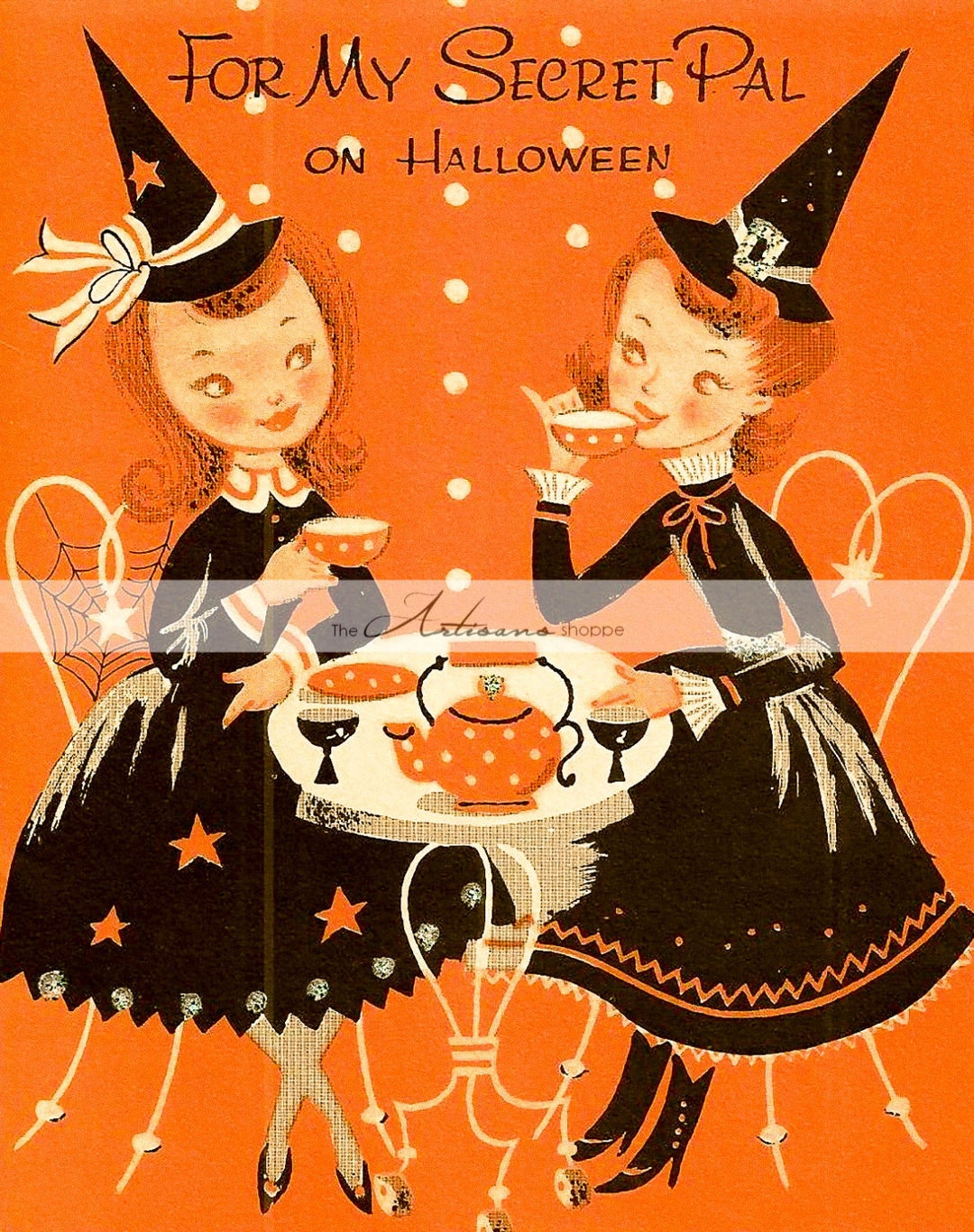 Vintage Halloween Secret Pal Card Witches Digital Download Printable Image Paper Crafts ...