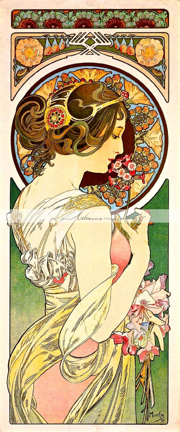 Art Nouveau Girl With Flower Digital Download Image Paper | Etsy