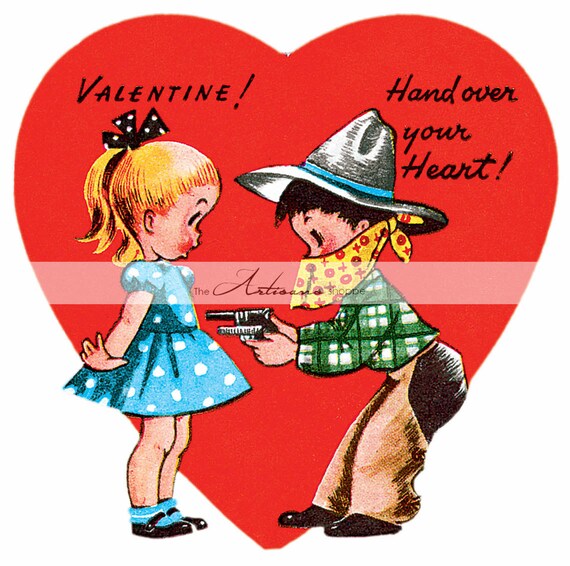 Digital Download Printable Vintage Valentine Cowboy Stick Up Etsy