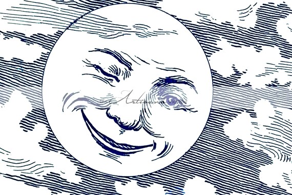 Digital Download Printable Art Antique Moon Face Storm - Etsy