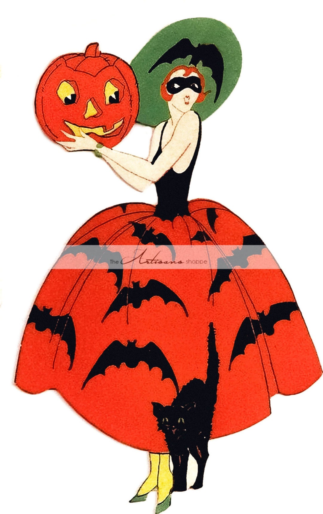 Art Deco Witch Halloween Masquerade Costume Bats Pumpkin Image Etsy