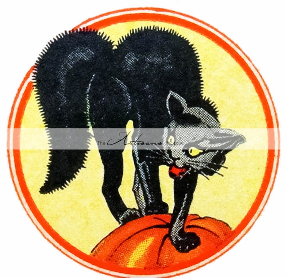 Instant Download Printable Art Vintage Black Cat Halloween | Etsy