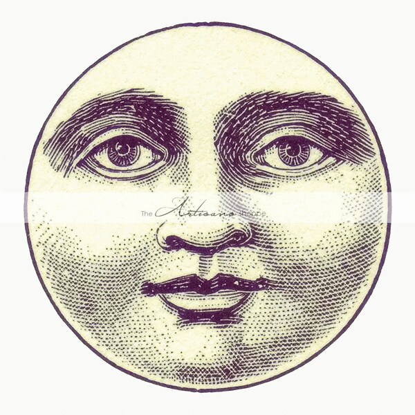 Digital Download Printable Art - Antique Moon Face Man in the Moon Luna - Paper Crafts Scrapbooking Altered Art - vintage Moon Image Art