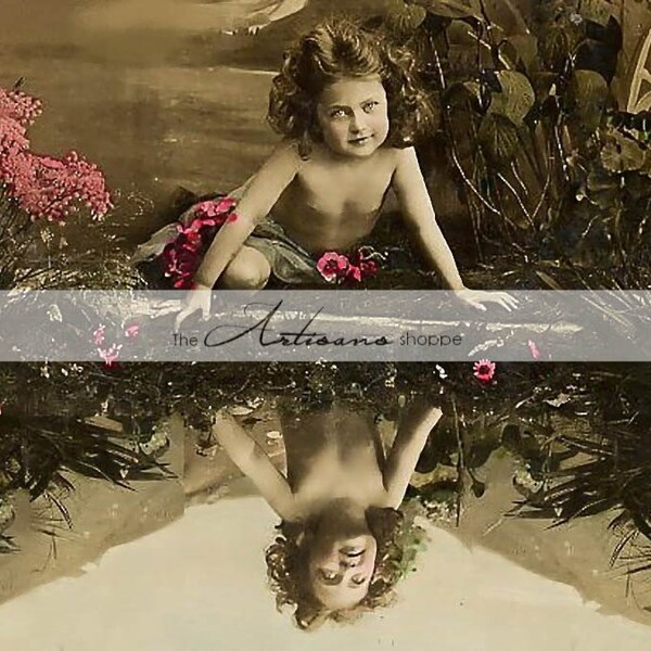 Printable Instant Download - Baby Girl Reflection Portrait Tinted Antique Photography - Paper Crafts Scrapbooking Altered Art Vintage Image