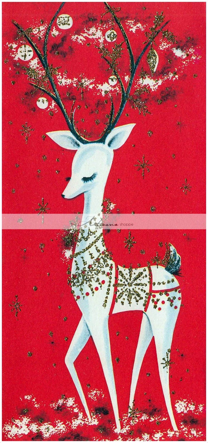 Instant Art Printable Download Vintage White Reindeer - Etsy