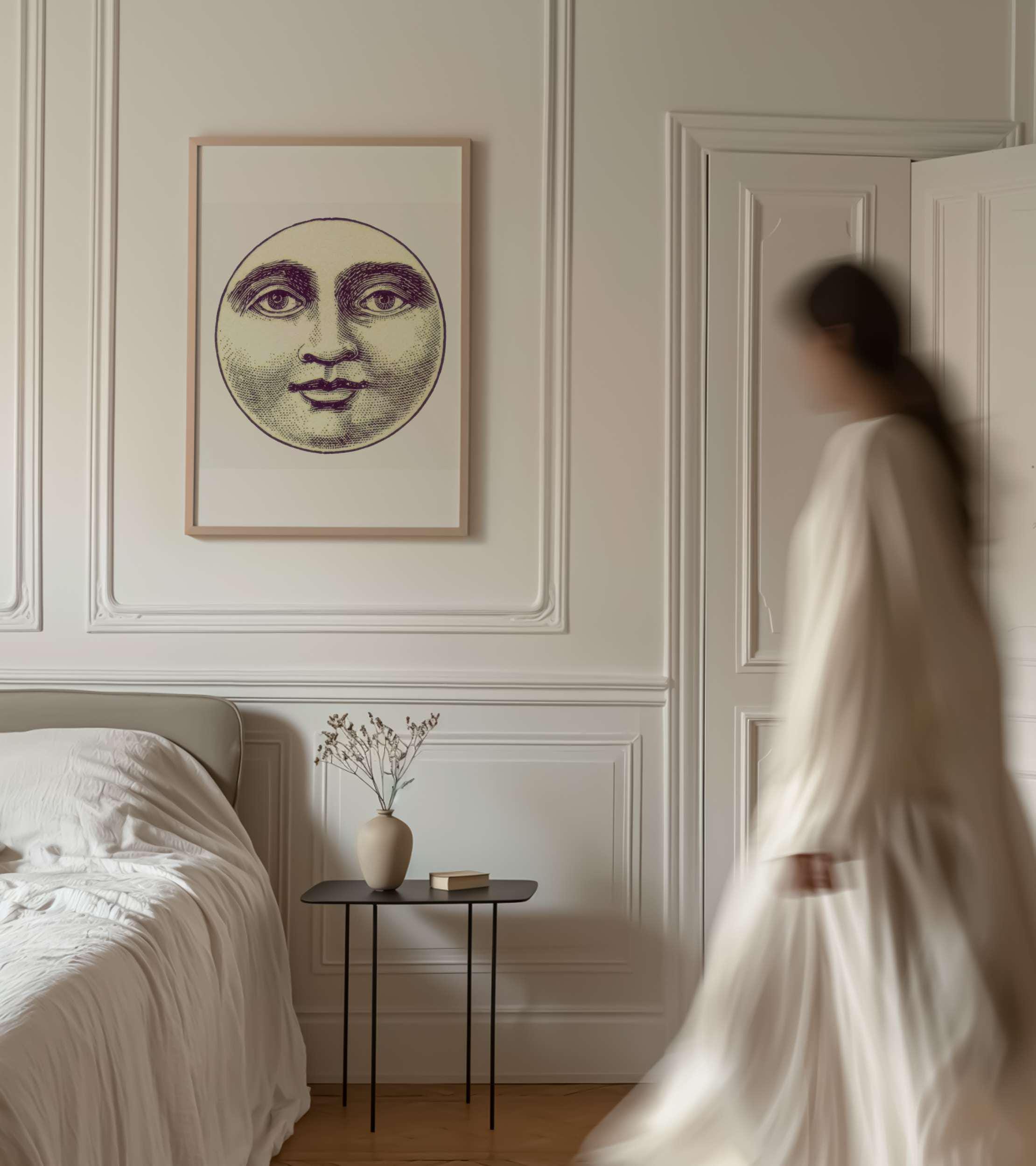 Antique Full Moon Face Art: Vintage Luna Image (digital Download