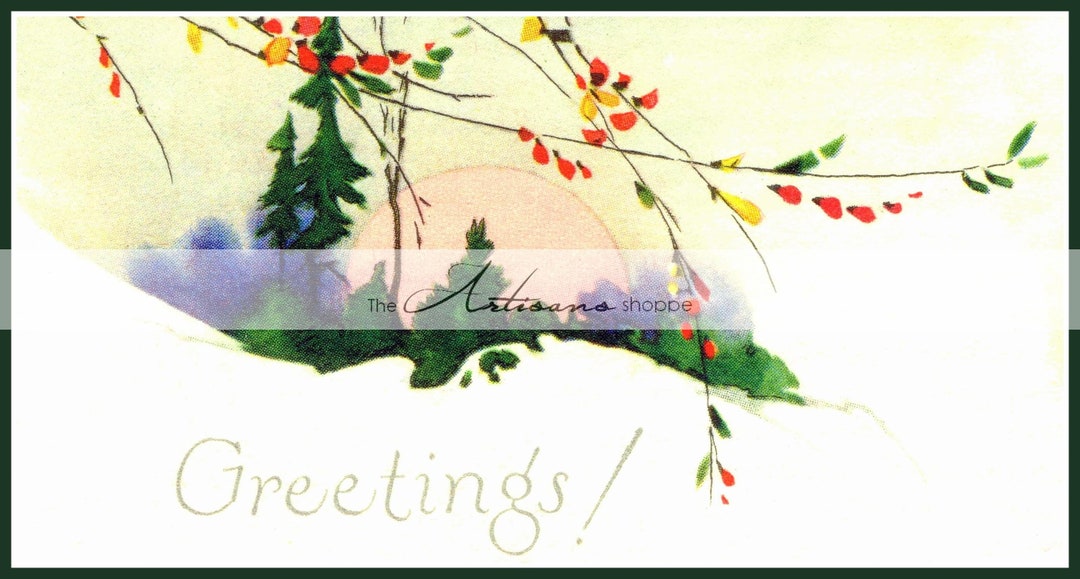 Printable Instant Download Christmas Card Nature Greeting Moon Trees