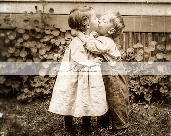 Vintage Photograph Babies Kissing Sepia - Digital Download Printable Instant Art - Paper Crafts Scrapbook Altered Art - Antique Photography