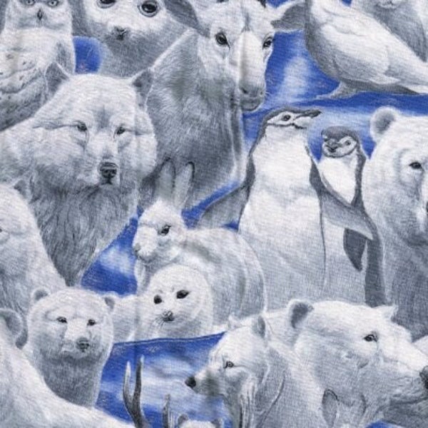 End of bolt.. Retired Cranston print Arctic animals/seals, rabbits, wolves silver accents by the half yard almost gone