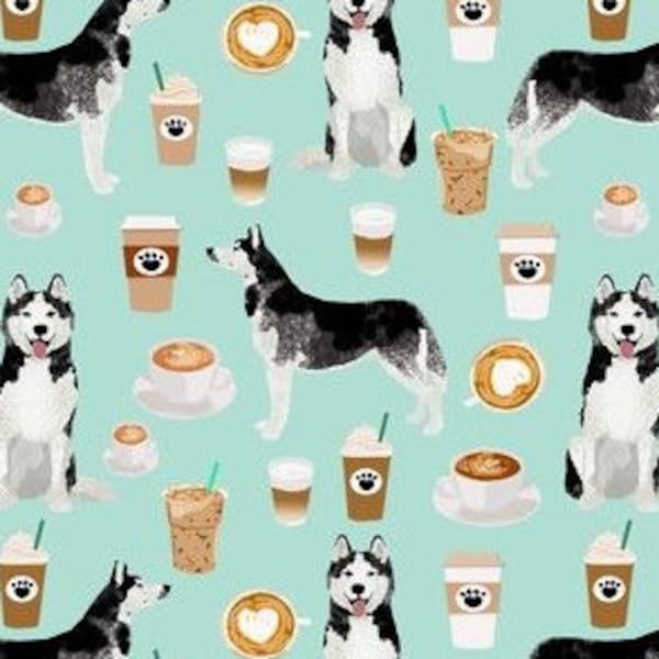 Chapeau de gommage pour dames, chapeau chirurgical, chiens Husky parmi les tasses à café style Vashon, élastique dans le dos, coton à poils longs ou courts facile à mettre et à enlever, menthe