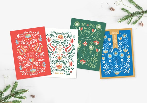 Nordic Christmas Cards 4-pack Scandinavian Holiday | Etsy