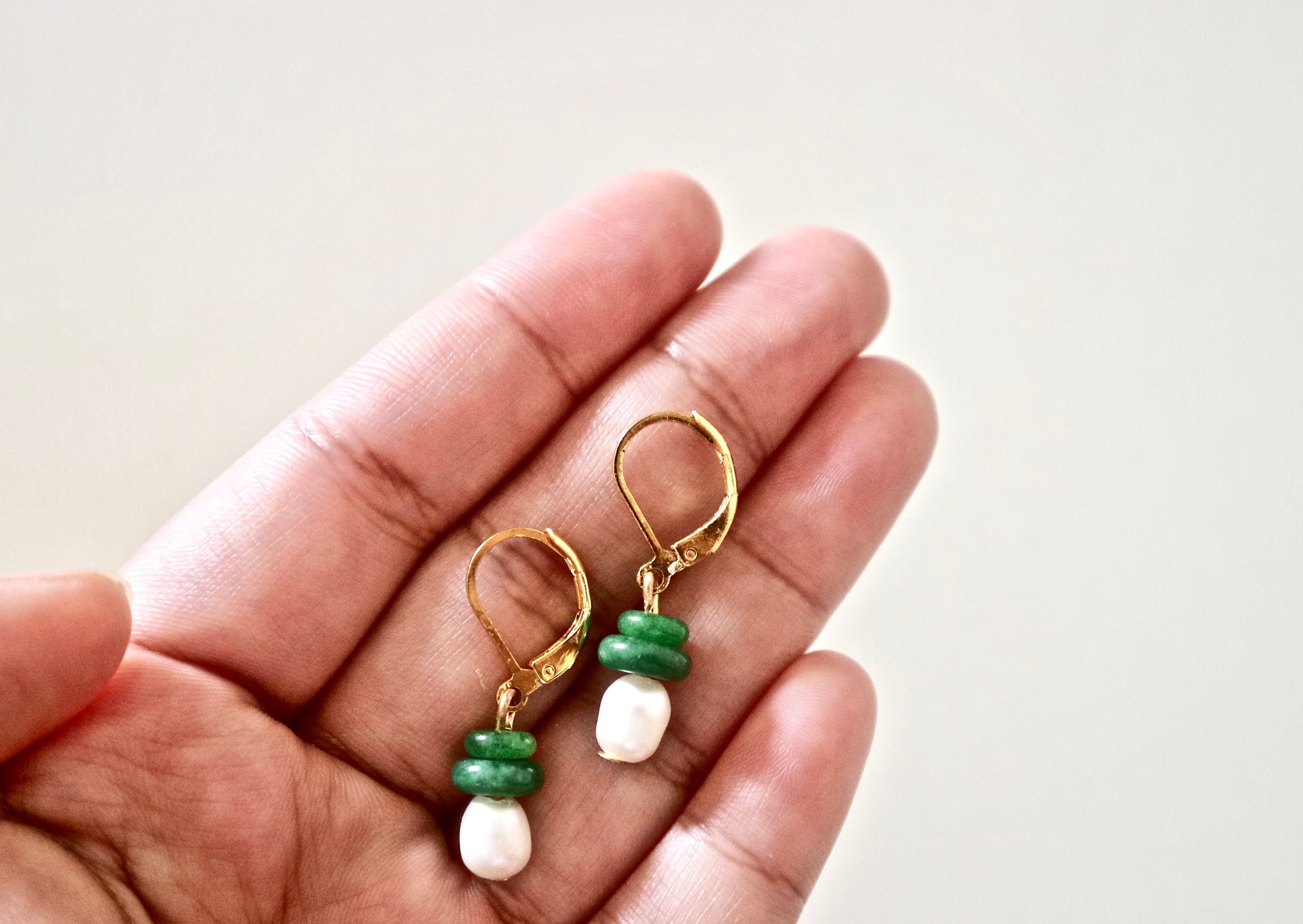 Handmade Freshwater Pearl Earring Jade Earring Gold Plated Etsy