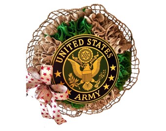 Army Burlap Wreath, Patriotic Wreath, Military Burlap Wreath, U S Army Wreath, Army Wreath for Front Door, Gift Idea