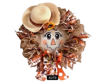 Whimsical Rustic Scarecrow Wreath, Autumn Wreath, Harvest Wreath, Rustic Fall Wreath, Thanksgiving Wreath, Housewarming gift