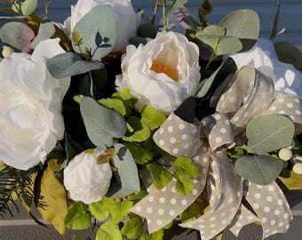 Magnolia Centerpiece: Rustic Farmhouse Dough Bowl Arrangement
