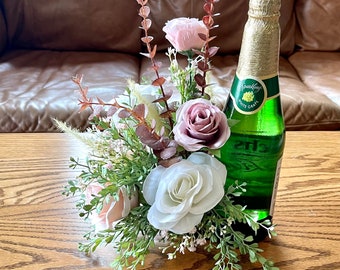 Wine Bottle Flower attachment, Wine Bottle Rose Bouquet, Floral Bouquet for Wine, Romantic Gift For Her, Hostess gift