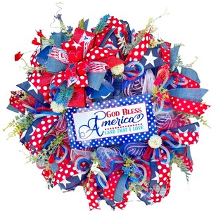God Bless America Wreath, Patriotic Door Decor,Patriotic Wreath, Fourth of July Decor,  Memorial Day Wreath