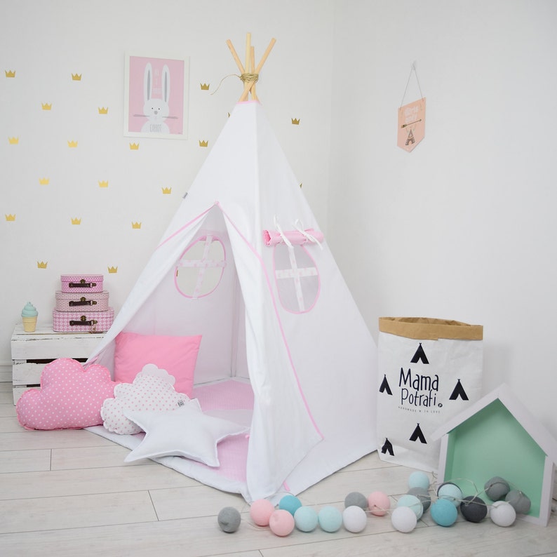 Childrens Teepee White Play Tent Tipi White Teepee Wigwam Etsy