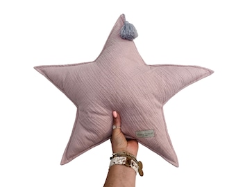 Star shape pillow | 4 colours | pillow with tassel | muslin pillow | powder pink cushion | softie | nursery decorative pillow | girls room |