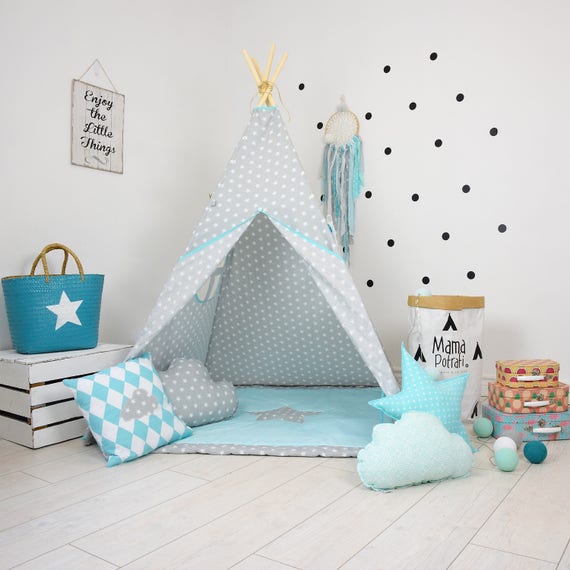 Baby Blue Teepee Star Teepee Grey Teepee Baby Blue Tent Blue Fort Boys Teepee Childrens Teepee Childrens Wigwam Lampara de lectura Etsy Mexico