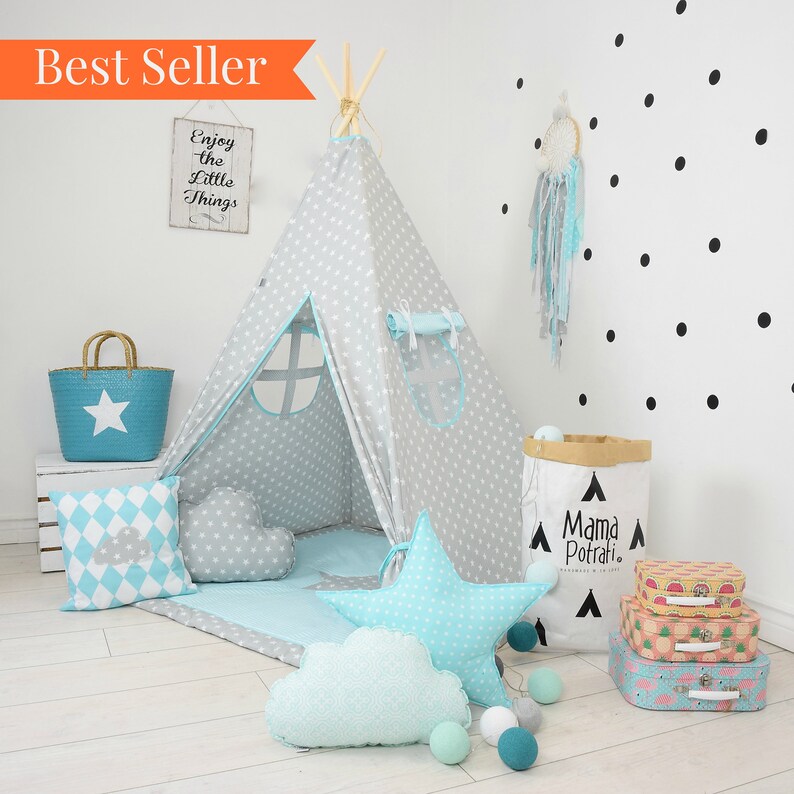 Baby Blue Teepee Star Teepee Grey Teepee Baby Blue Tent Etsy