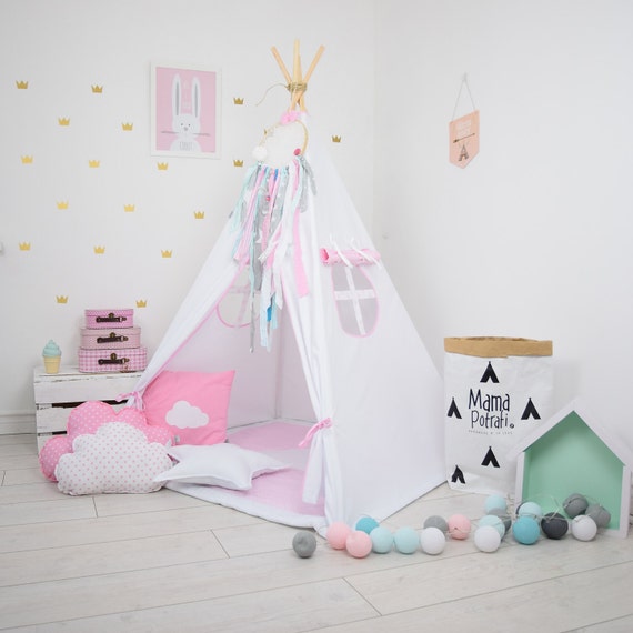 Pink Lace Teepee Tent Kids Girls Wedding Party Decor Indoor Playhouse Wigwam. 