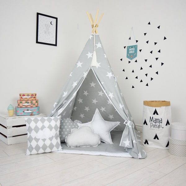 Childrens teepee, playtent, tipi, zelt, wigwam, kids teepee, tent, play teepee, wigwam with mat, lamp, glow READING SPOT with light