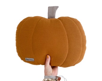 Pumpkin-shaped pillow | muslin pillow | caramel cushion | softie | vegetable theme room | nursery decorative pillow | girls room | Pumpkin