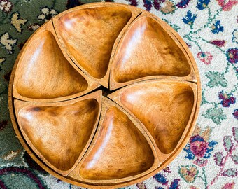 Vintage Wooden Bowl & Tray Set - Wood Salad Serving Bowls and Large Serving Tray Set - Handcrafted Wooden Serving Set