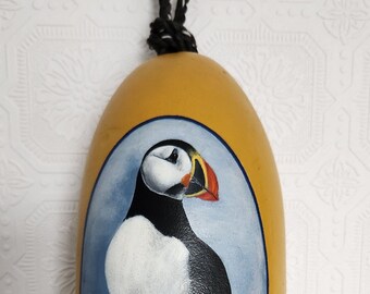 Vintage Puffin Buoy Decor Hand Painted Original Seabird Painted Marine Nautical Hanging Art Atlantic Puffin