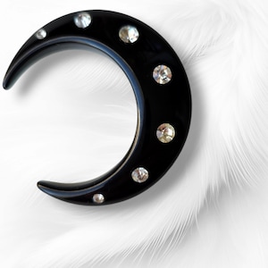 Vintage Moon Brooch Pin Crescent Luna Black Faux Diamonds Rhinestones Sparkle Fashion Brooch