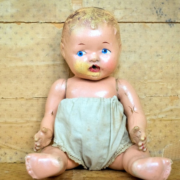 Antique 1930's Reliable Doll Canada - Wettums Baby Composition Doll - Collectible Antique Baby Doll - Made in Canada Reliable Doll