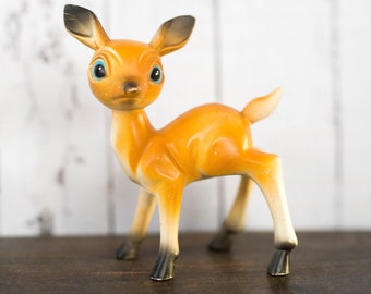 Vintage Baby Deer Fawn - Mid Century Toy Figurine - Hard Plastic Deer Doe Baby Fawn - Cute Kitsch Retro Vintage Woodland Deer