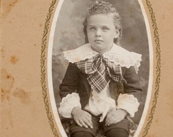 Antique Cabinet Card Photograph Boy - Late 1800's Early 1900's Victorian Sitting Pose Little Boy - Original Sepia Antique Photograph