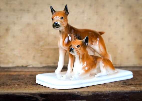 Vintage Boxer Dog Dogs Figurine Ceramic Boxers Statue Mini China
