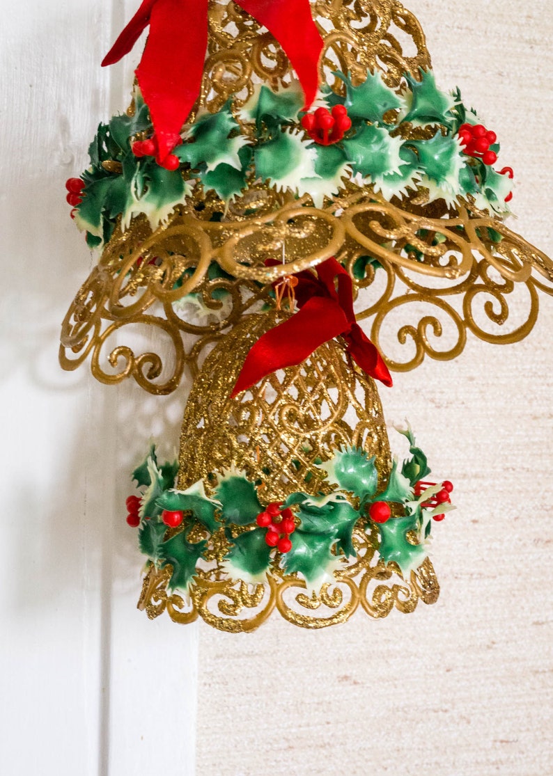 Vintage Gold Sparkle Christmas Bells Large Holiday Hanging  Etsy Canada