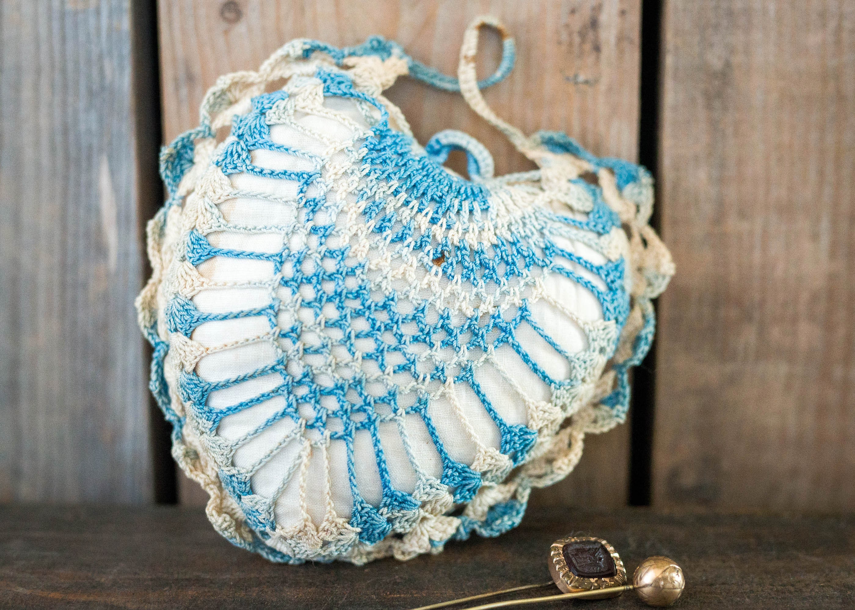 Antique Vintage Heart Pin Cushion Blue Crochet Heart Soft - Etsy