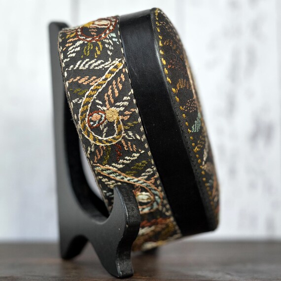 Vintage Heart Shaped Box - Leather Embroider Blac… - image 3