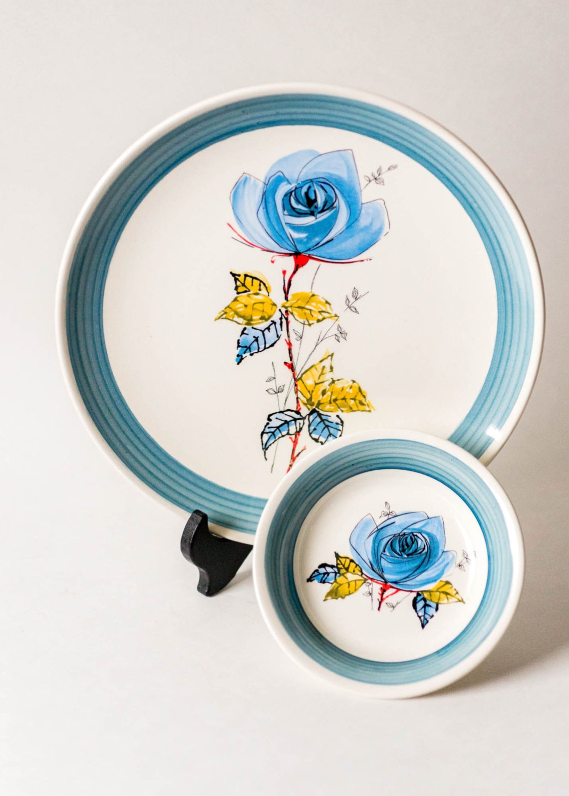 Vintage Blue Flower Plate and Bowl Blue Rose Palissy England Etsy