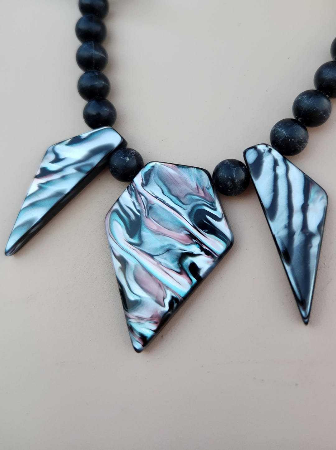 Reversible Necklace Abalone Faux Shell Geometric Stylish Fashion Beaded ...