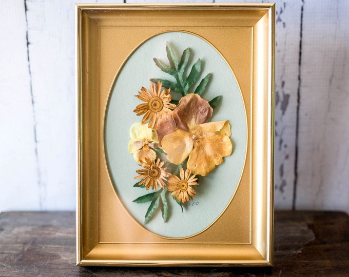 Vintage Dried Flower Art Real Flowers Wall Hanging Decor Framed Art
