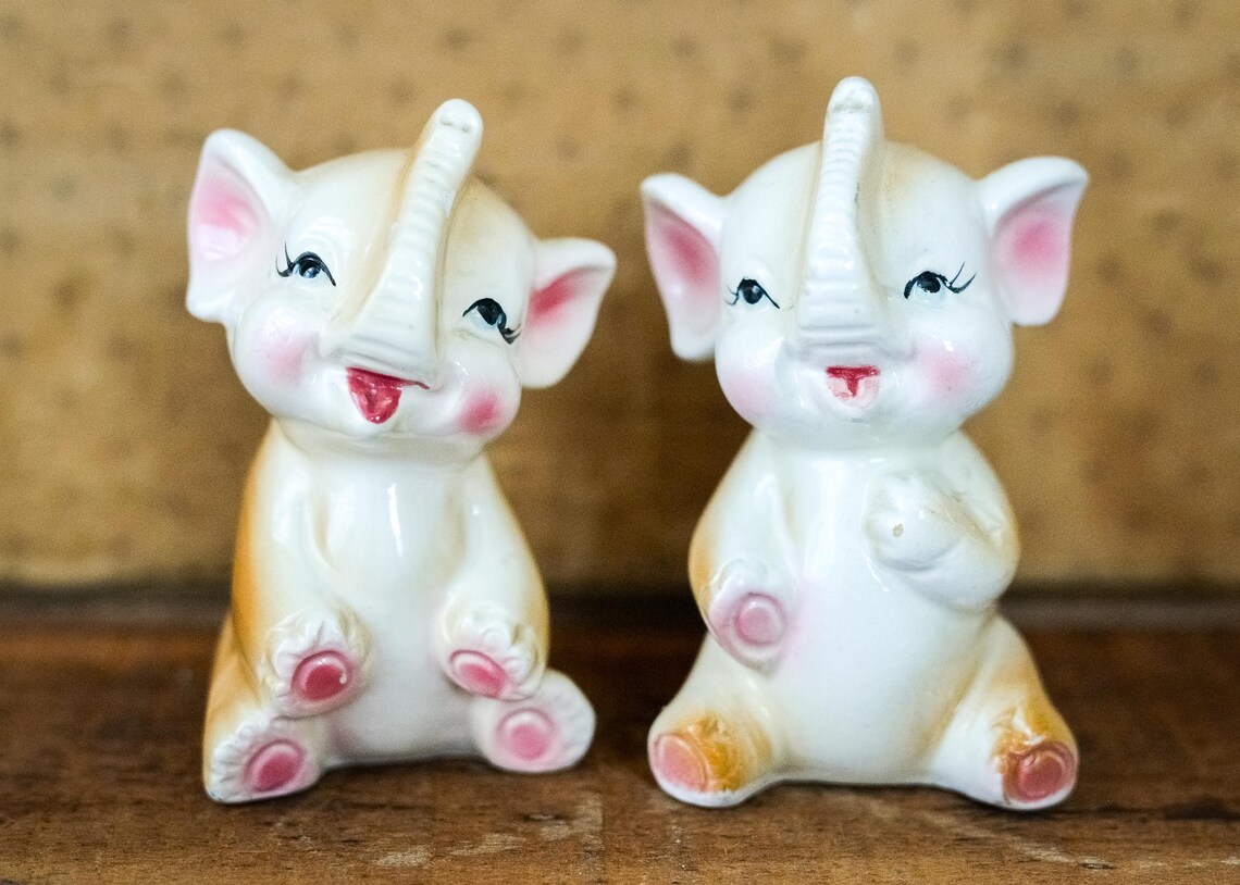 Vintage Elephant Salt and Pepper Shakers Cute Little Baby Etsy