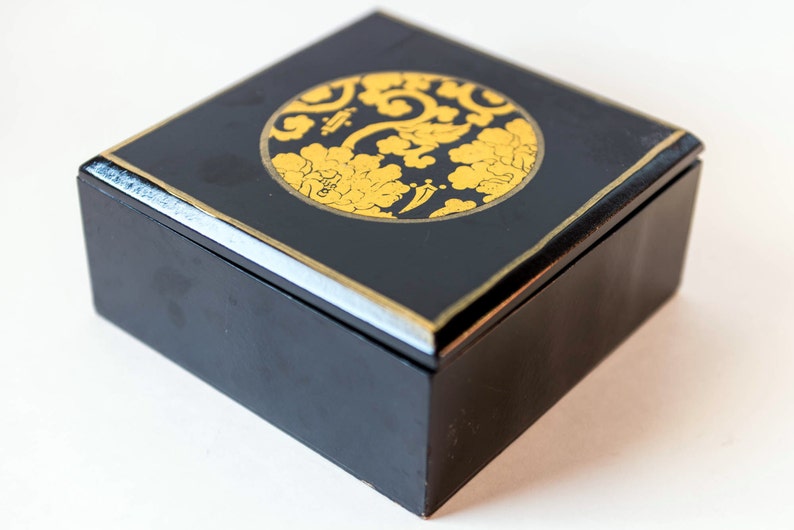 Vintage Wood Storage Box Black and Gold Design Sectional Etsy