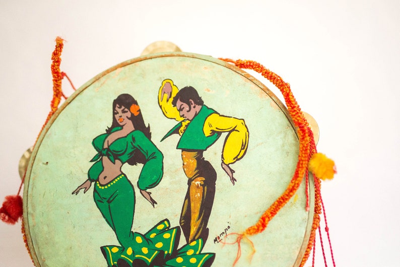 Vintage Antique Spanish Tambourine Flamenco Dancers Retro Etsy