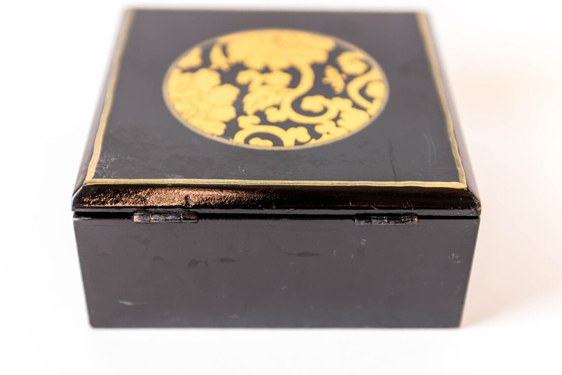 Vintage Wood Storage Box Black and Gold Design Sectional Etsy