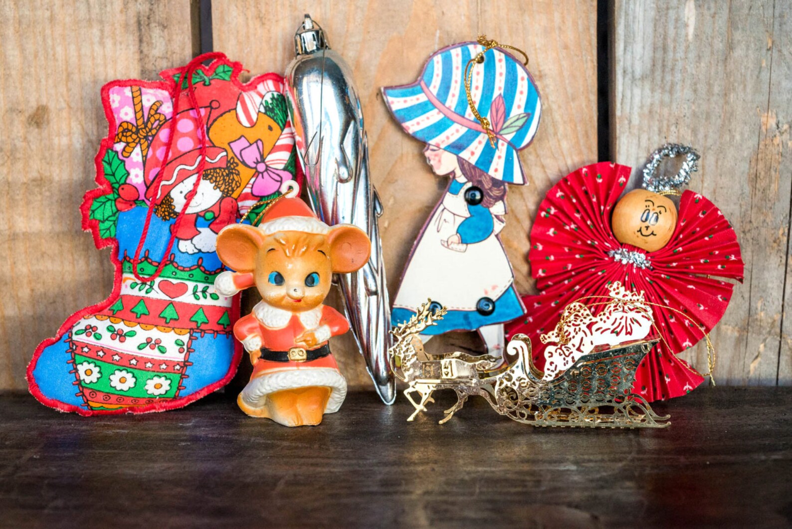 Vintage Christmas Ornaments Set Santa Mouse Holly Hobby Etsy