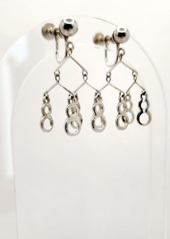 Vintage Mobile Dangle Earrings: Silver Toned Scre… - image 4